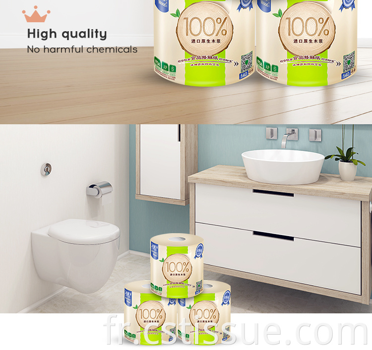 Papier de tissu de toilettes libres de carchons de toilettes sans pâte de pâte à bois Vierge 100% Vierge